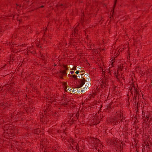 22 Carat Gold Nose Stud With PinkGreen And White Stones |Mukkera 2.06g by Mahita Collections